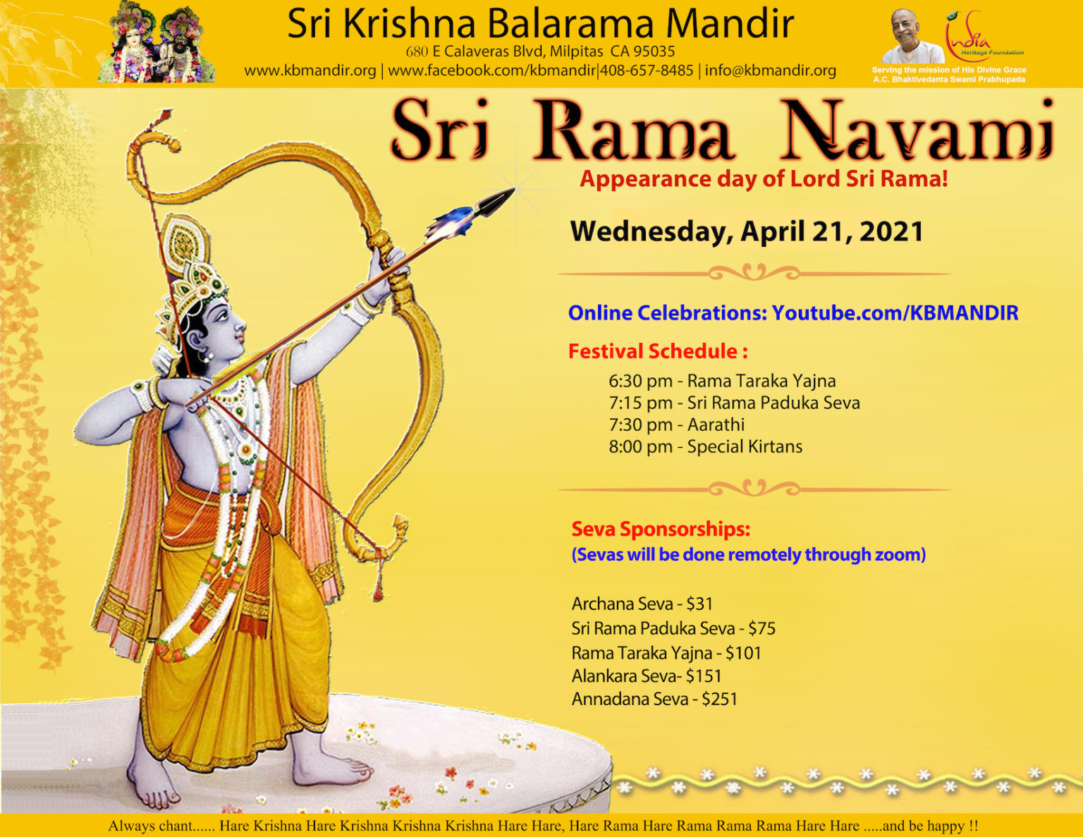 Online Sri Rama Navami Celebrations Sri Krishna Balaram Mandir