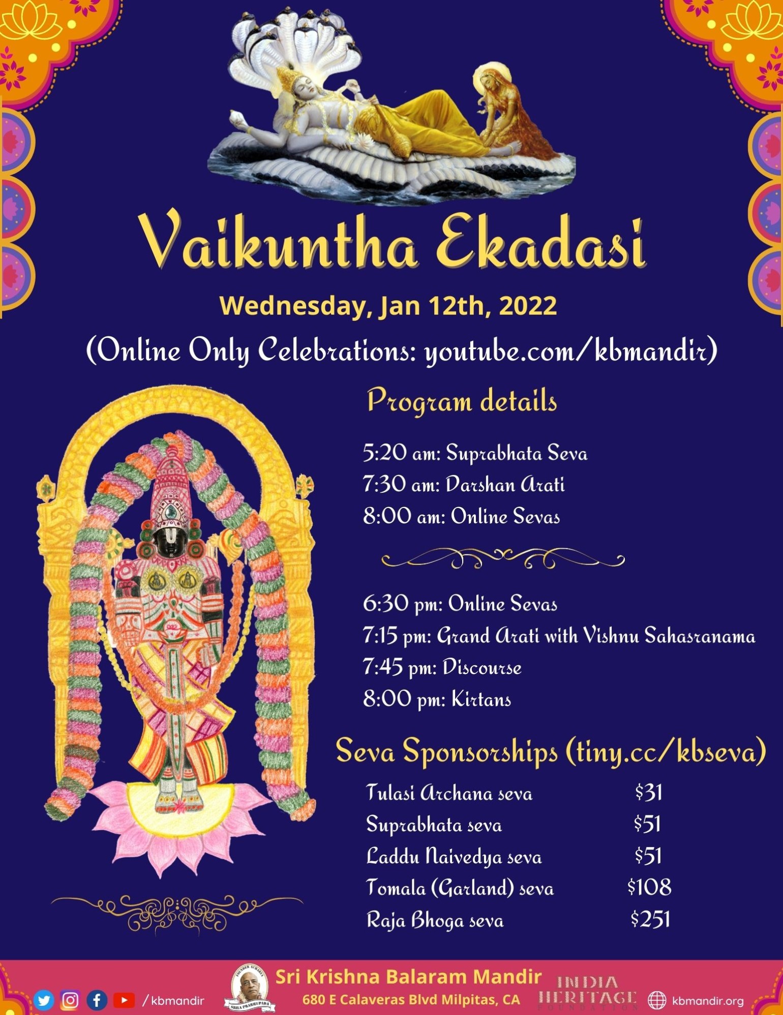 Online Vaikuntha Ekadasi Celebrations on Jan 12th Sri Krishna Balaram